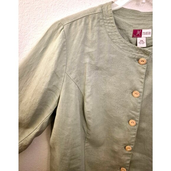 JM Collection 100% Linen Light Green Button Front Shirt Jacket Size 18W EUC - Picture 3 of 6